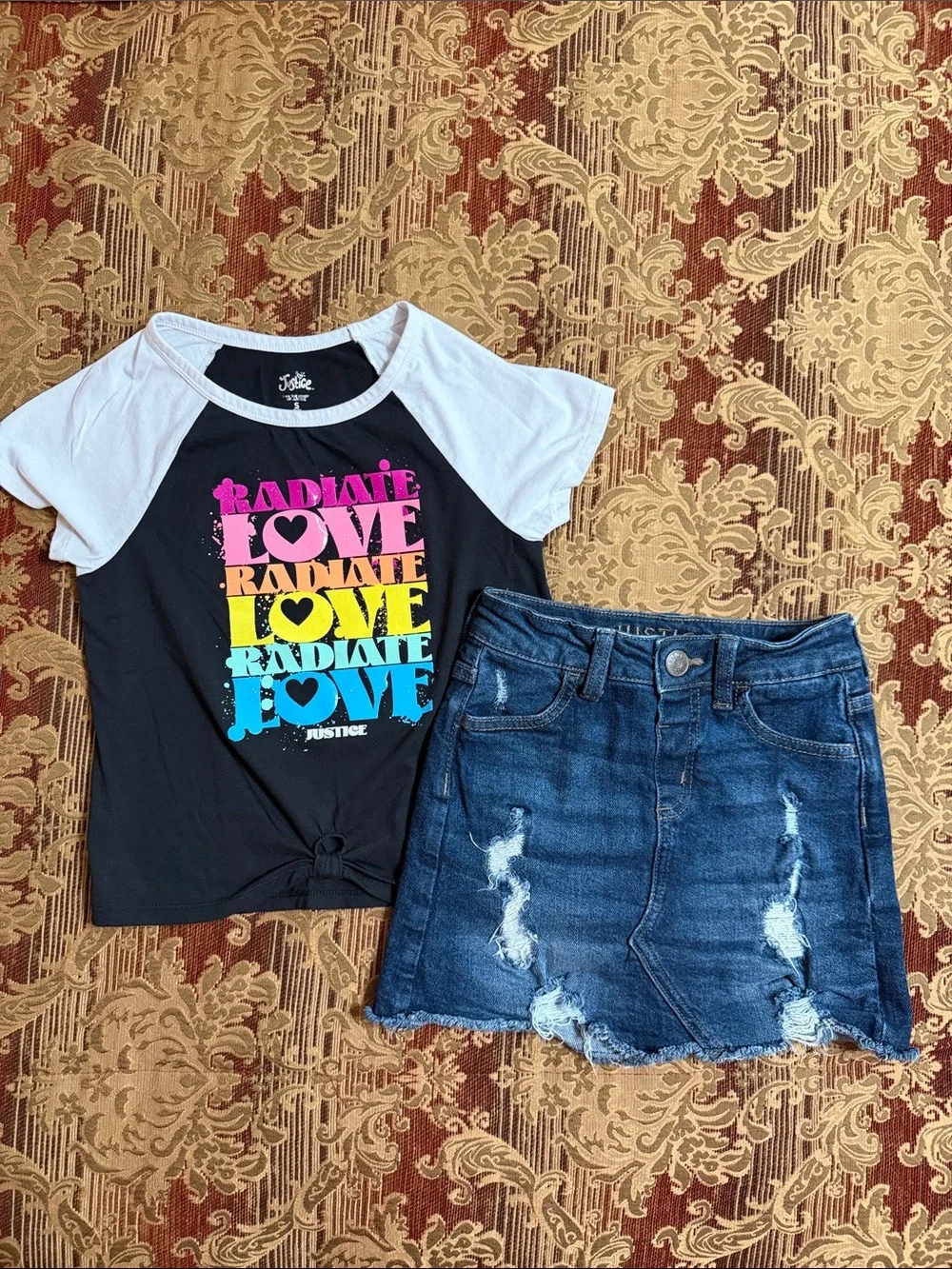 BUNDLE! Girls Size 8 - Justice Blue Denim SKORT and Justice Top